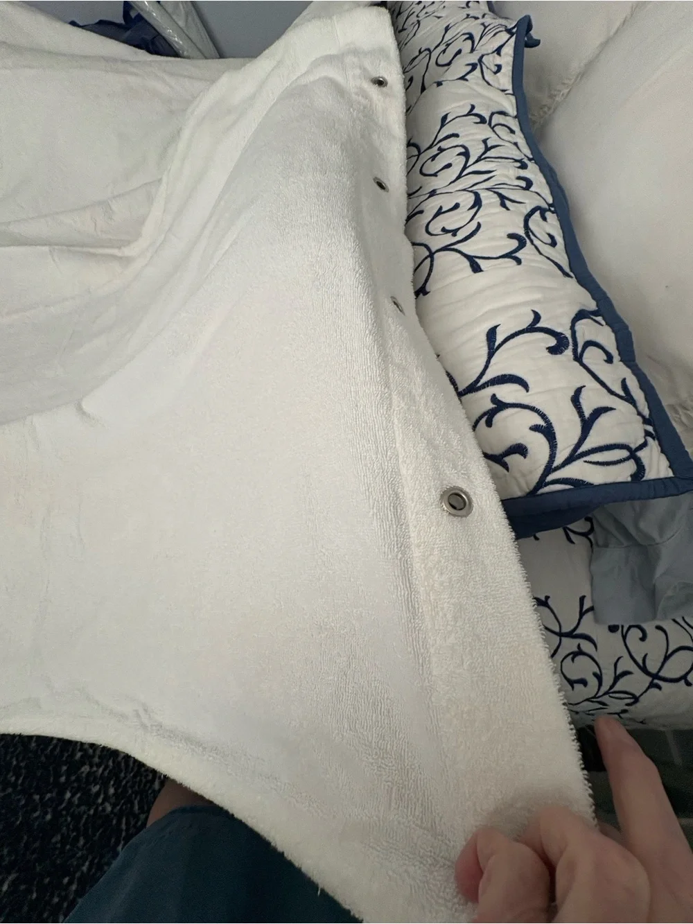 White Plush Terrycloth  - Shower curtain with chrome grommets
